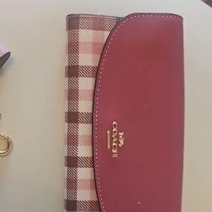 Coach Pink and Brown Plaid Wallet